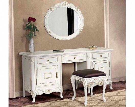 Туалетный стол с зеркалом и пуфом Флора